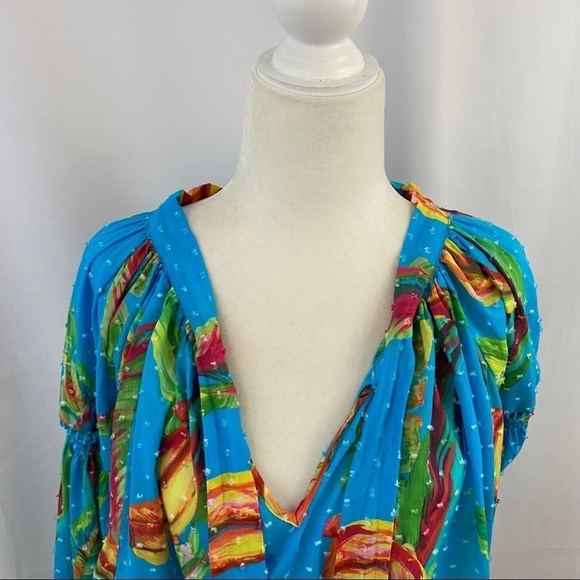 FARMRIO Banana Sky Blouse Blue Multi XS NWT - Picture 5 of 13